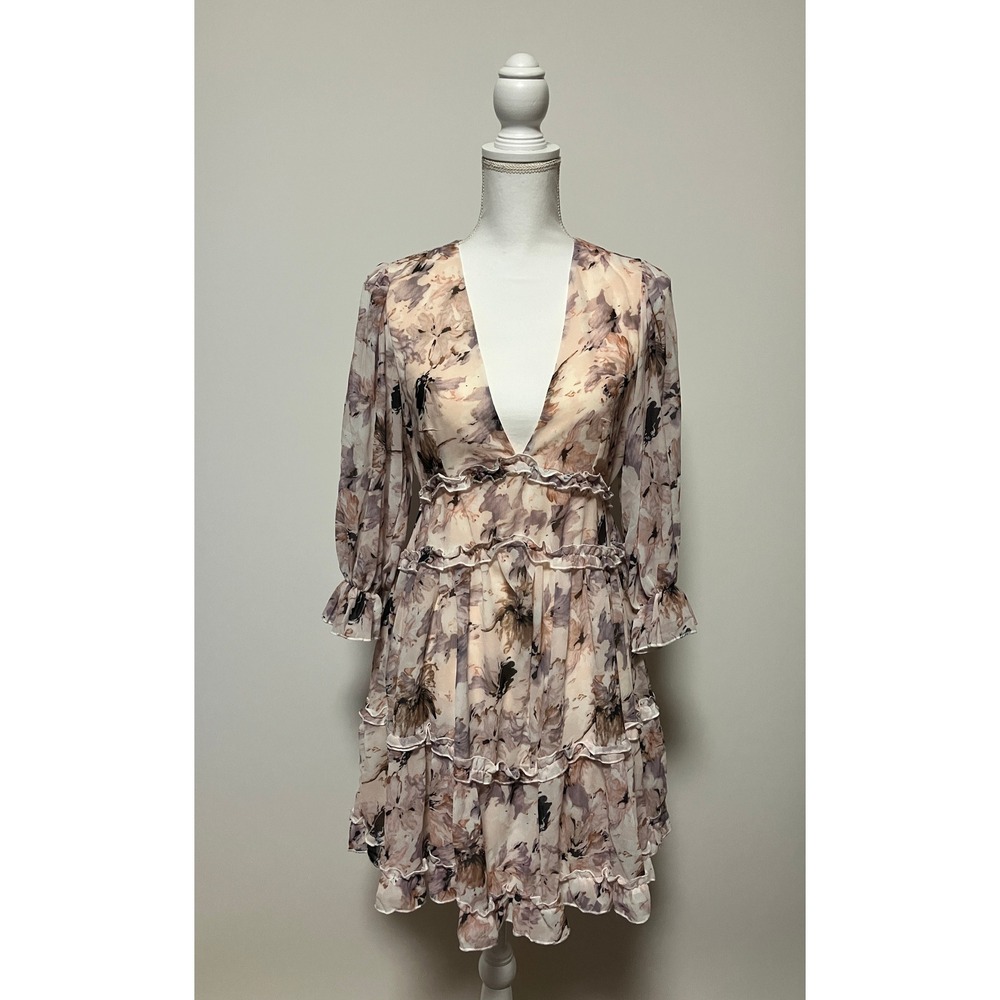 NWT Blue B Womens Floral Mini Dress S Lavender Ruffle Tiered D12499